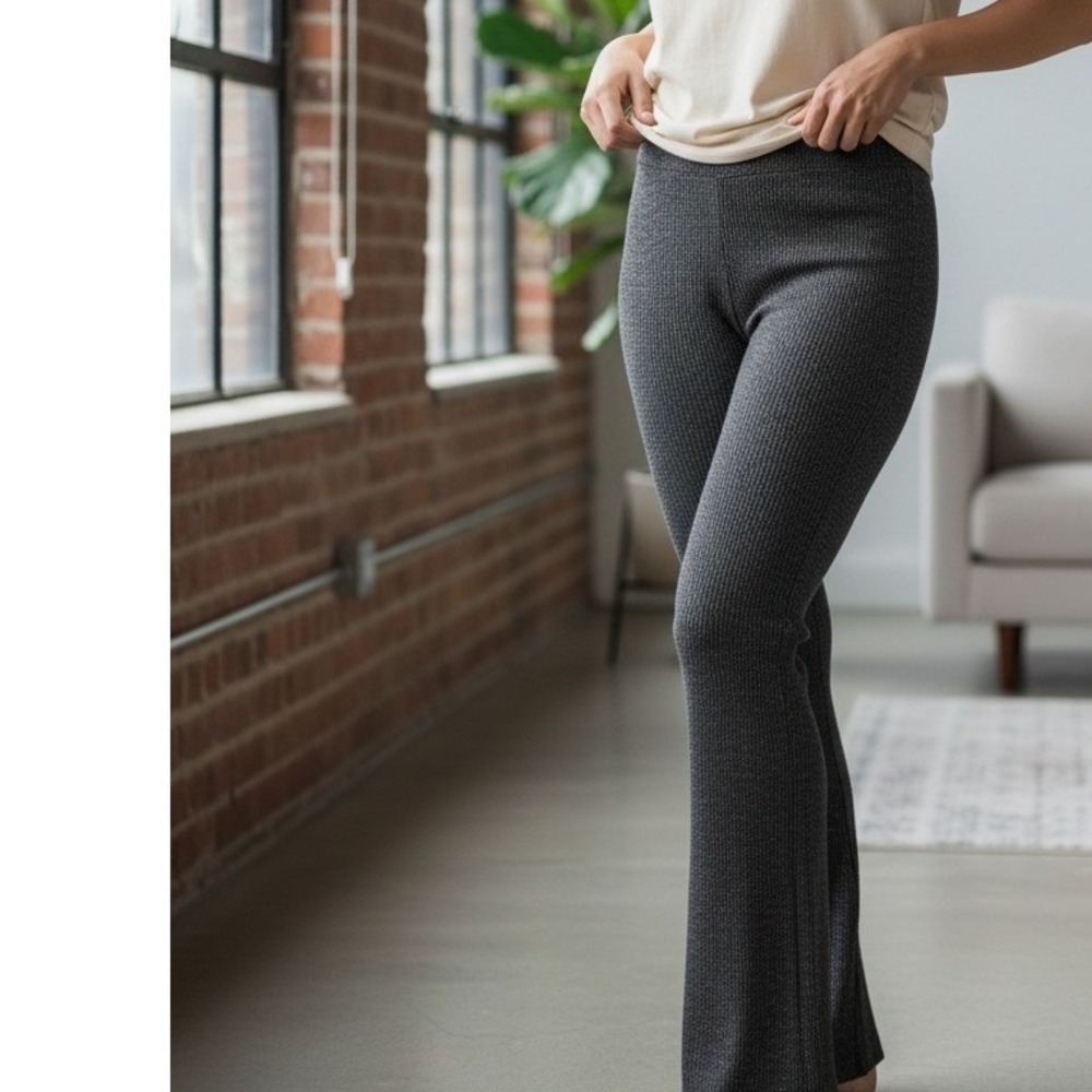 Tall High rise waisted stylish Knit Flared Pants Women's Charcoal Bell Bottoms